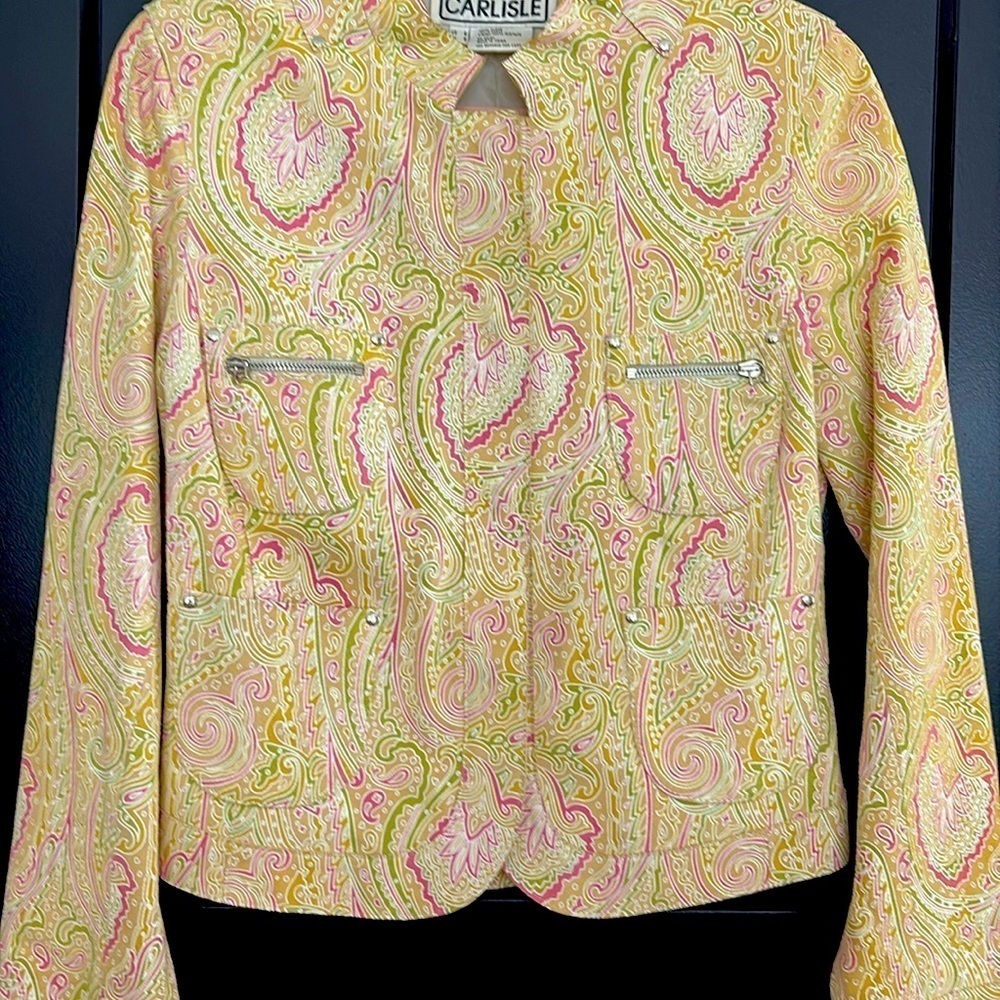Carlisle Suede Paisley Blazer/Green/Pink/Tan/White. Snaps/Zippers. Size 6 - Picture 6 of 12